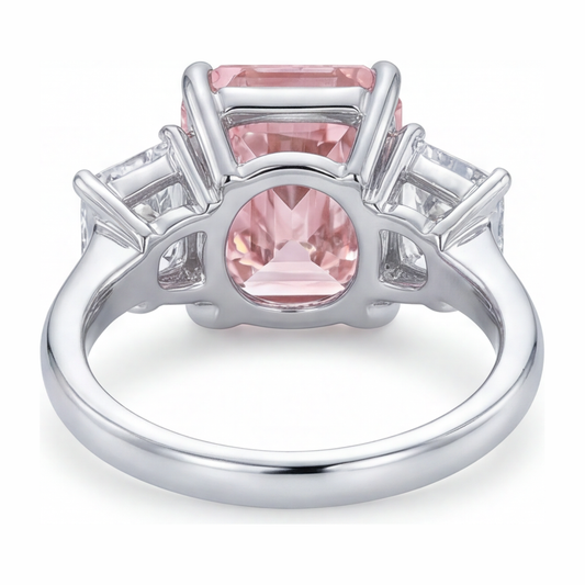 Pink Stone Engagement Ring 5.5 Carat Lab Grown Radiant Diamond Three Cathedral 14K White Gold