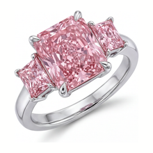 Pink Diamond Engagement Ring 5.5 Carat Lab Grown Radiant Three Stone Plain 14K White Gold