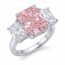 Pink Stone Engagement Ring 5.5 Carat Lab Grown Radiant Diamond Three Cathedral 14K White Gold