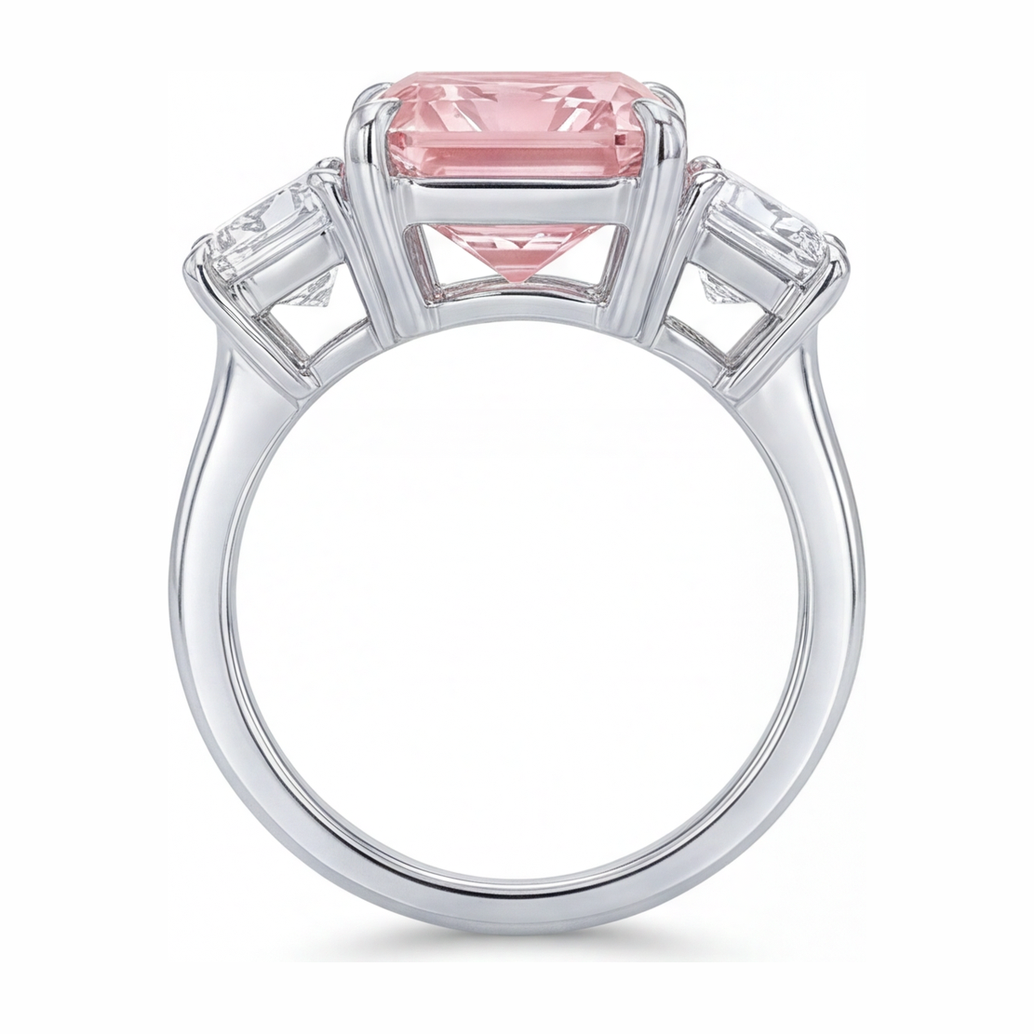 Pink Stone Engagement Ring 5.5 Carat Lab Grown Radiant Diamond Three Cathedral 14K White Gold