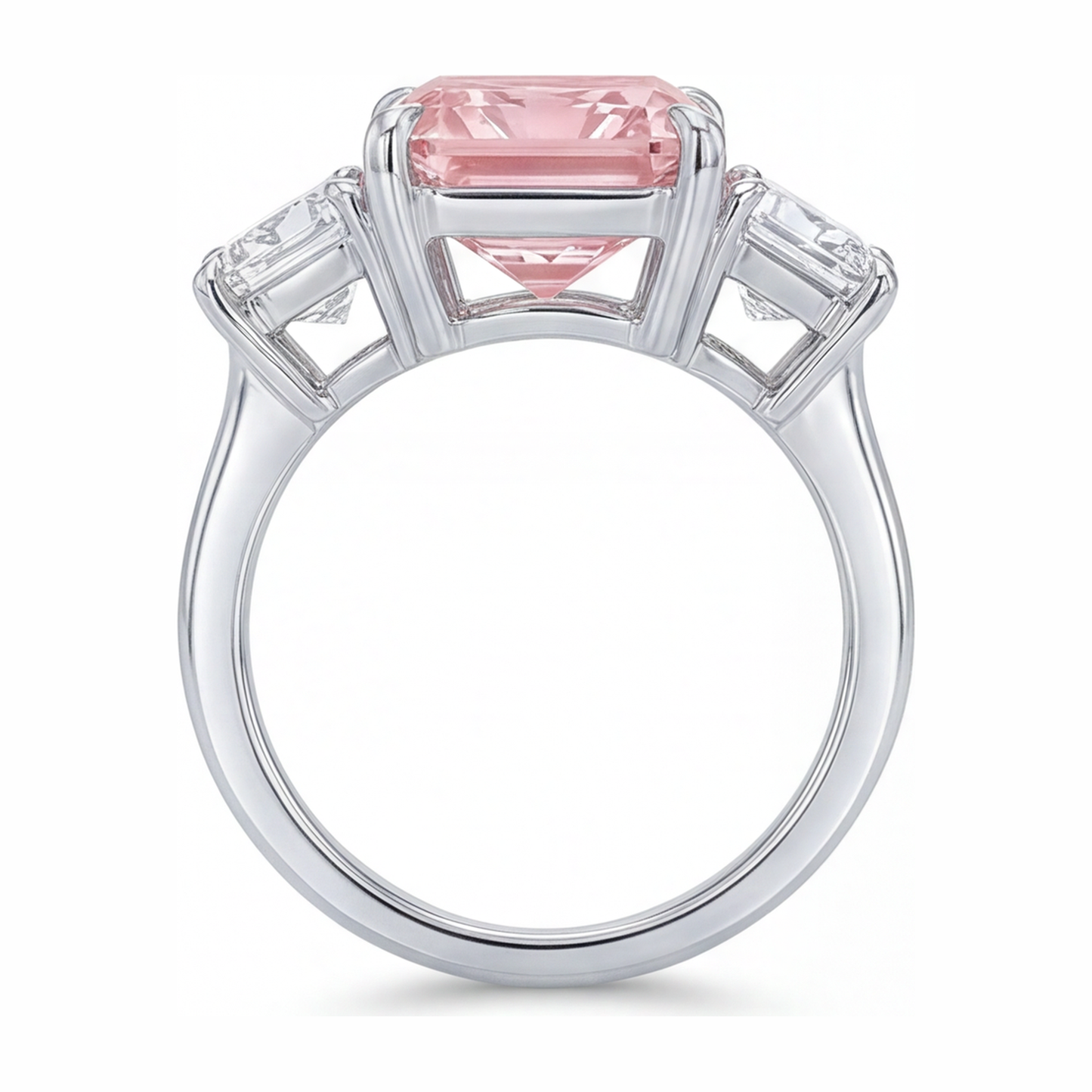 Pink Stone Engagement Ring 5.5 Carat Lab Grown Radiant Diamond Three Cathedral 14K White Gold