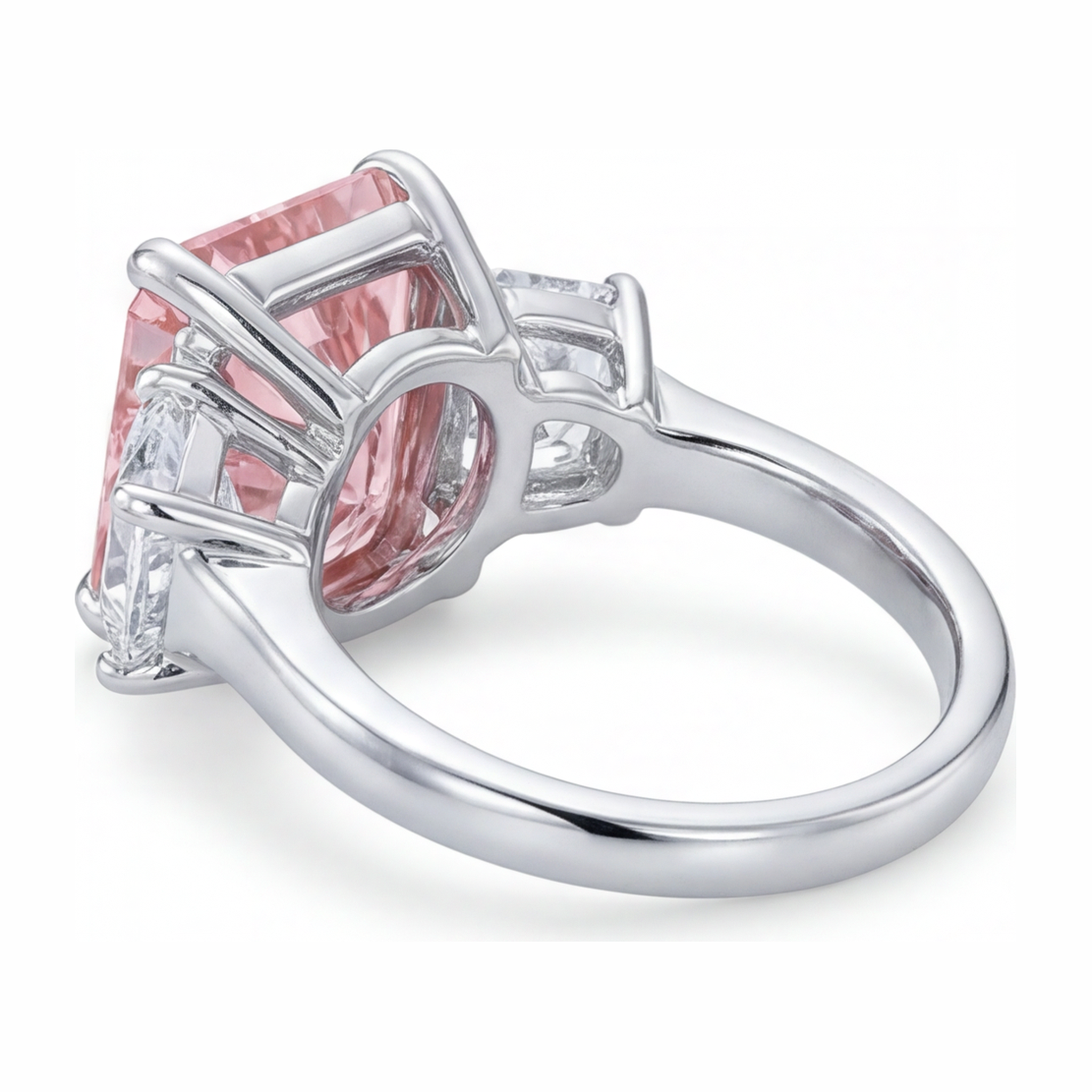 Pink Stone Engagement Ring 5.5 Carat Lab Grown Radiant Diamond Three Cathedral 14K White Gold