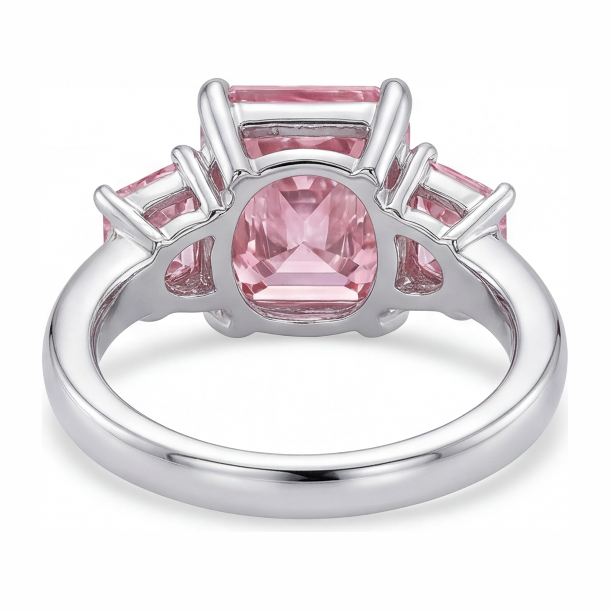 Pink Diamond Engagement Ring 5.5 Carat Lab Grown Radiant Three Stone Plain 14K White Gold
