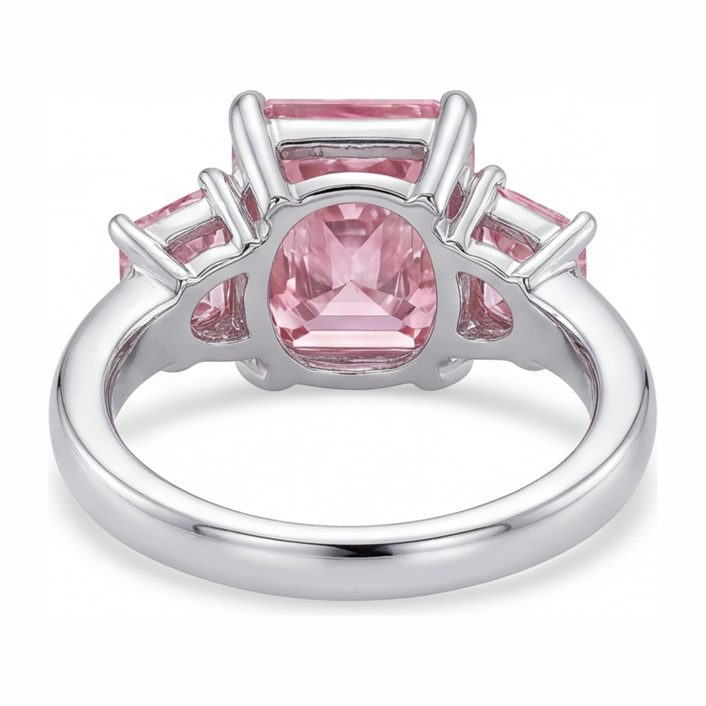 Pink Diamond Engagement Ring 5.5 Carat Lab Grown Radiant Three Stone Plain 14K White Gold