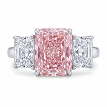 Pink Stone Engagement Ring 5.5 Carat Lab Grown Radiant Diamond Three Cathedral 14K White Gold