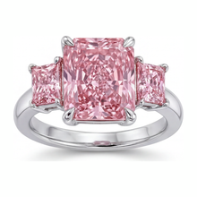Pink Diamond Engagement Ring 5.5 Carat Lab Grown Radiant Three Stone Plain 14K White Gold