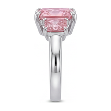 Pink Diamond Engagement Ring 5.5 Carat Lab Grown Radiant Three Stone Plain 14K White Gold