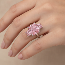 Pink Diamond Engagement Ring 5.5 Carat Lab Grown Radiant Three Stone Plain 14K White Gold