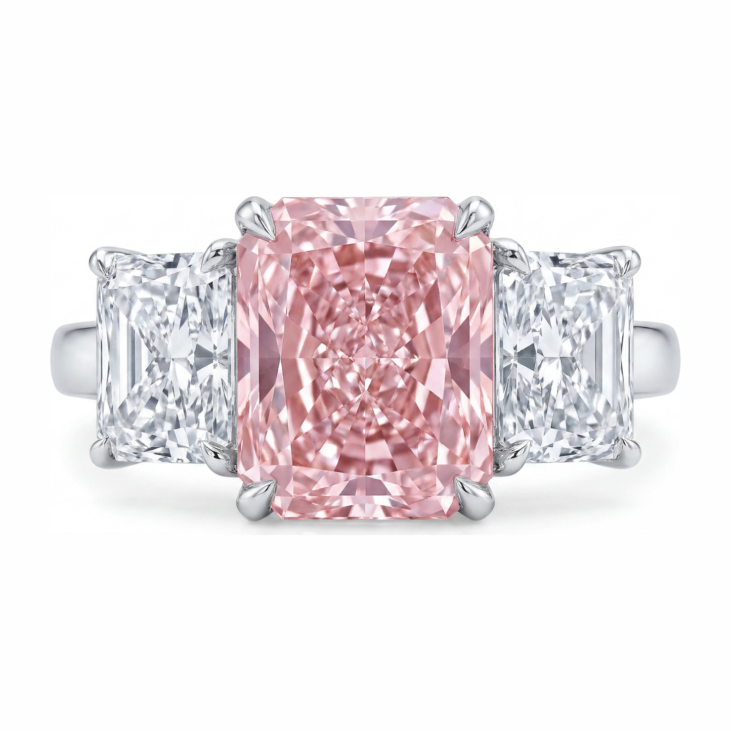 Pink Stone Engagement Ring 5.5 Carat Lab Grown Radiant Diamond Three Cathedral 14K White Gold