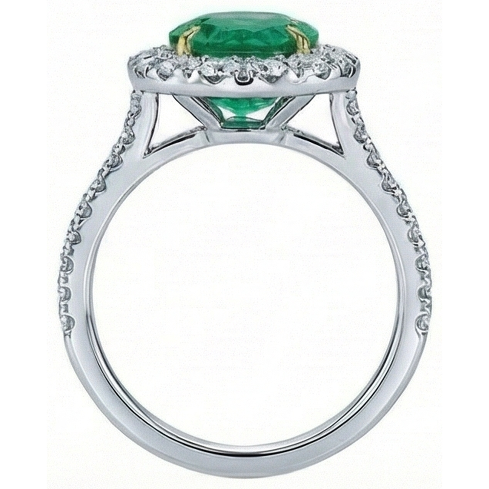 5.50 Carats Green Emerald And Natural Earth Mined Diamonds Engagement Ring Two Tone 14K