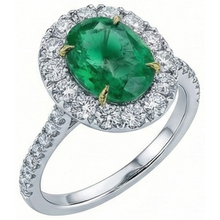 5.50 Carats Green Emerald And Natural Earth Mined Diamonds Engagement Ring Two Tone 14K