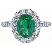5.50 Carats Green Emerald And Natural Earth Mined Diamonds Engagement Ring Two Tone 14K