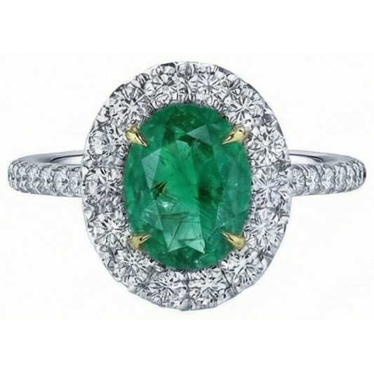 5.50 Carats Green Emerald And Natural Earth Mined Diamonds Engagement Ring Two Tone 14K