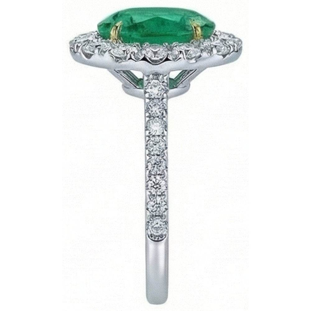 5.50 Carats Green Emerald And Natural Earth Mined Diamonds Engagement Ring Two Tone 14K