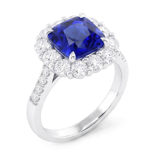 5.50 Carats Halo Cushion Deep Blue Sapphire Ring & Natural Earth Mined Diamond Jewellery