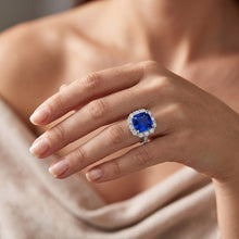 5.50 Carats Halo Cushion Deep Blue Sapphire Ring & Natural Earth Mined Diamond Jewellery