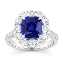 5.50 Carats Halo Cushion Deep Blue Sapphire Ring & Natural Earth Mined Diamond Jewellery