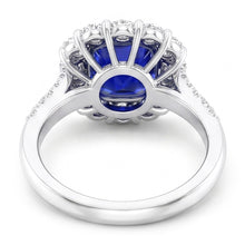 5.50 Carats Halo Cushion Deep Blue Sapphire Ring & Natural Earth Mined Diamond Jewellery
