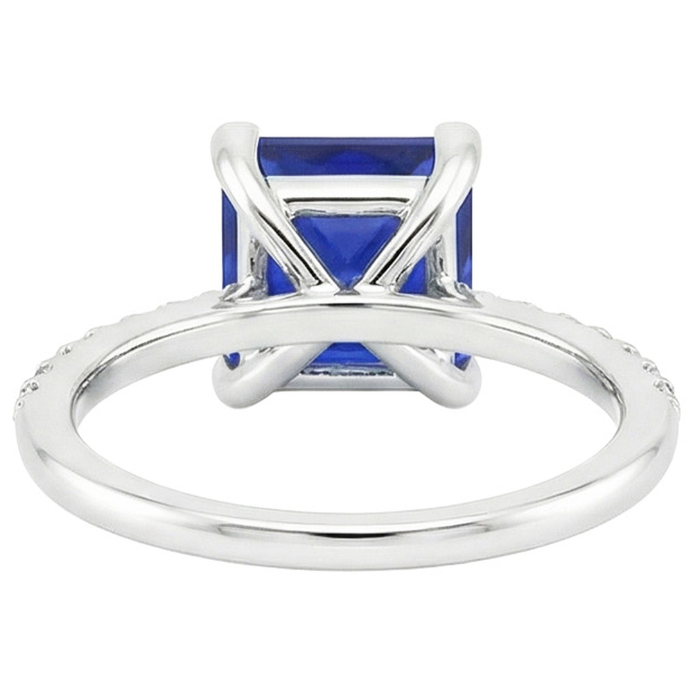5.50 Carats Solitaire Princess Blue Sapphire With Accents Pave Setting