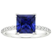 5.50 Carats Solitaire Princess Blue Sapphire With Accents Pave Setting
