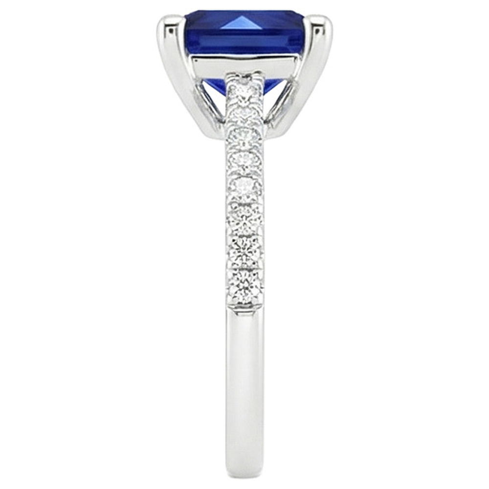 5.50 Carats Solitaire Princess Blue Sapphire With Accents Pave Setting
