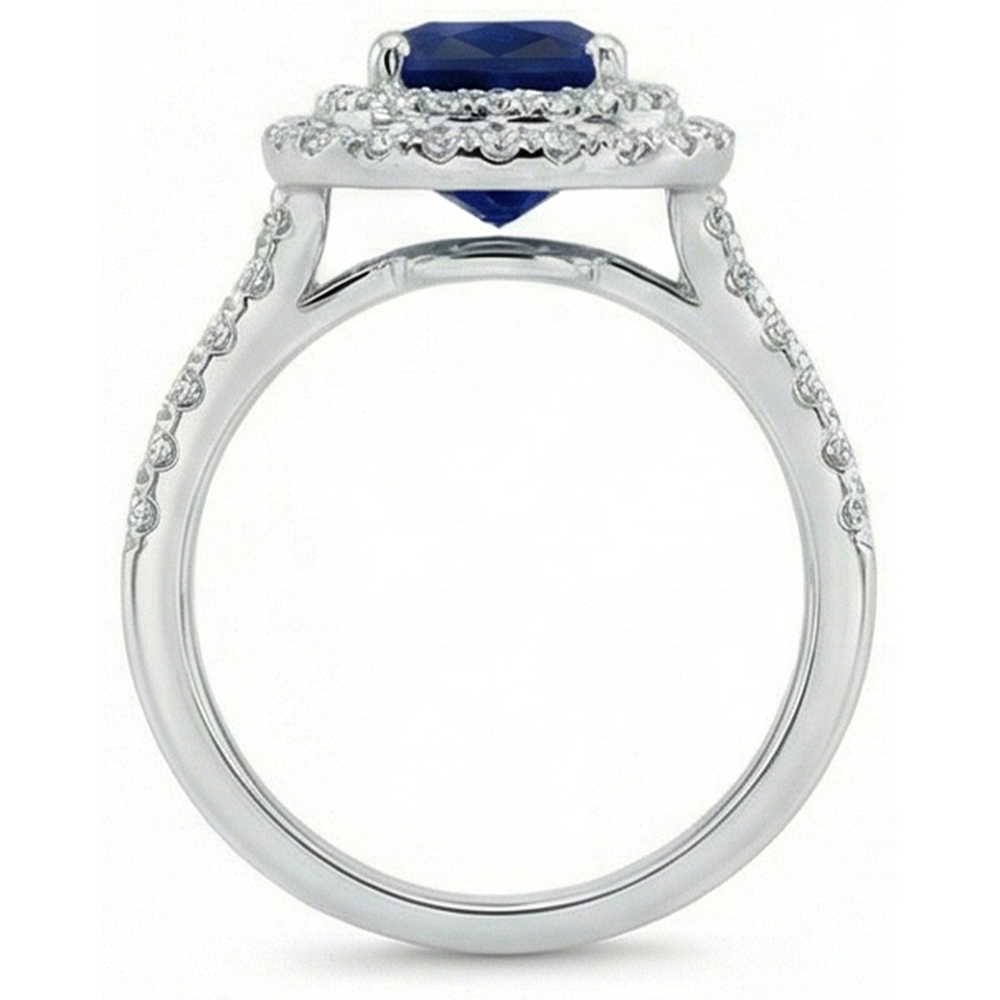 5.50 Carats Sri Lanka Sapphire And Natural Earth Mined Diamonds Ring White Gold 14K