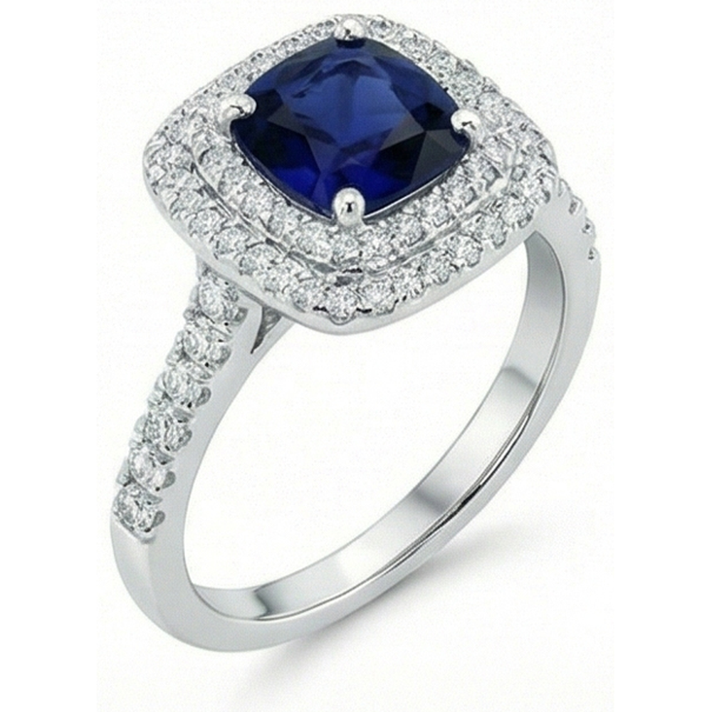 5.50 Carats Sri Lanka Sapphire And Natural Earth Mined Diamonds Ring White Gold 14K