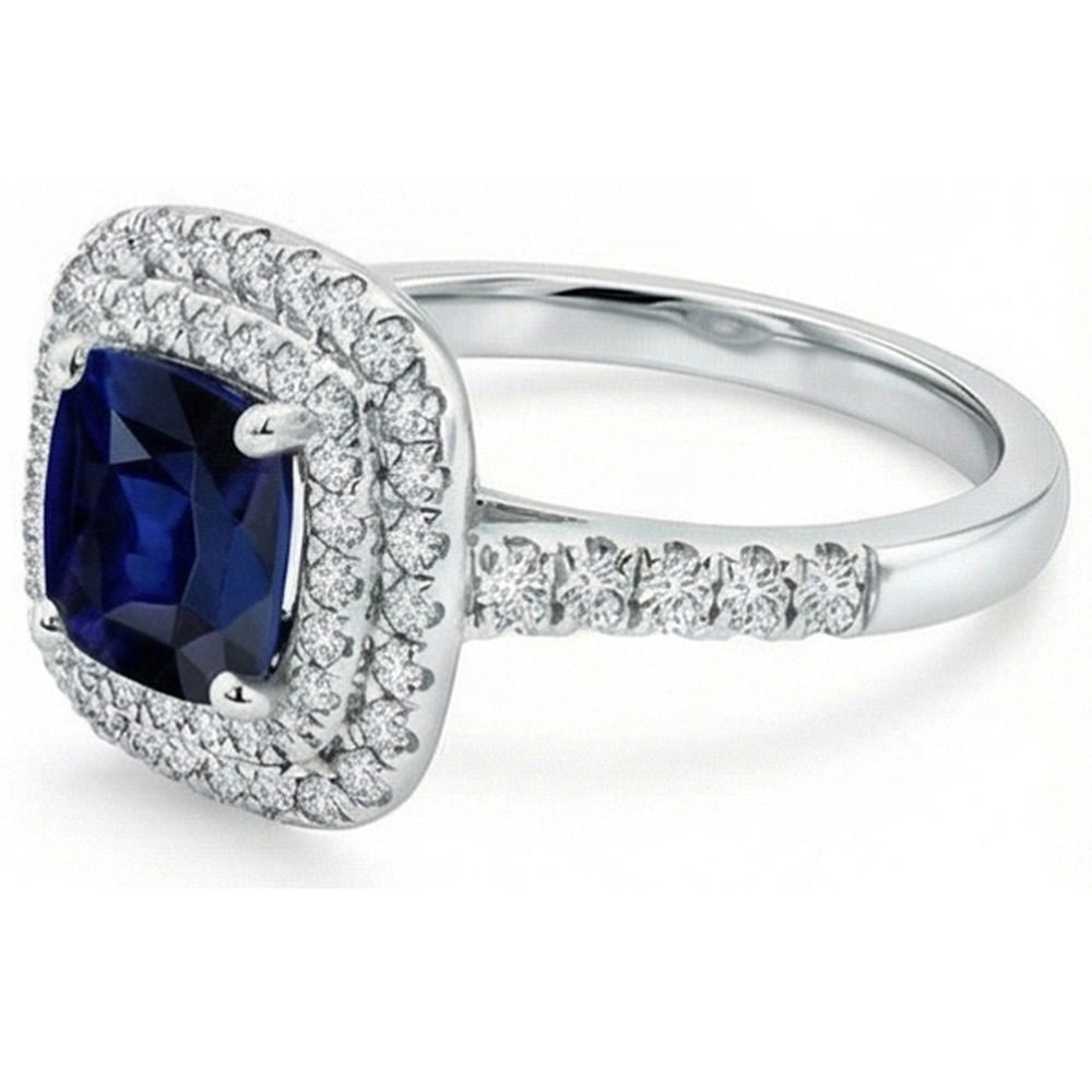 5.50 Carats Sri Lanka Sapphire And Natural Earth Mined Diamonds Ring White Gold 14K