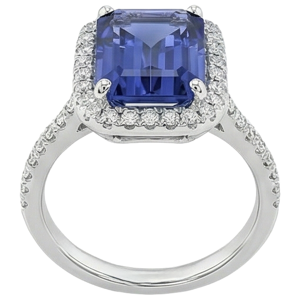 5.50 Ct Emerald Cut Tanzanite Natural Earth Mined Diamond Solitaire Ring With Accent