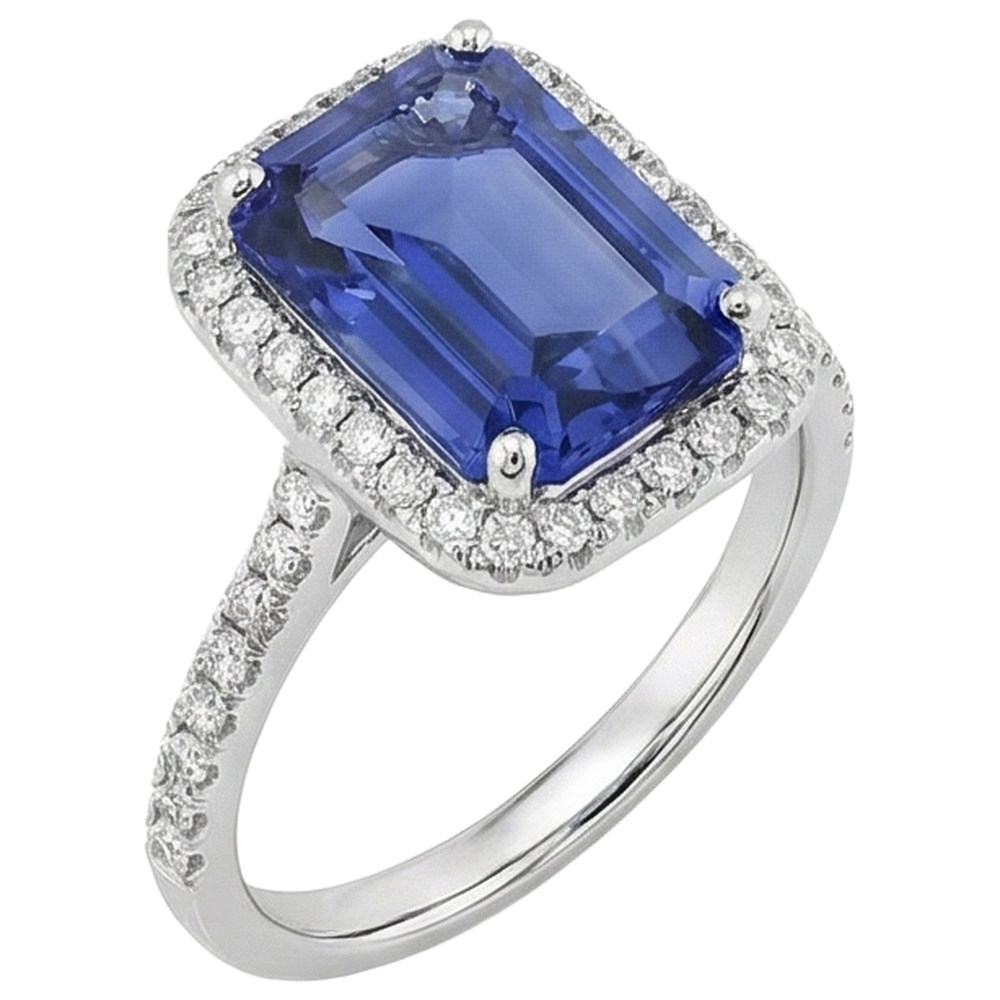 5.50 Ct Emerald Cut Tanzanite Natural Earth Mined Diamond Solitaire Ring With Accent