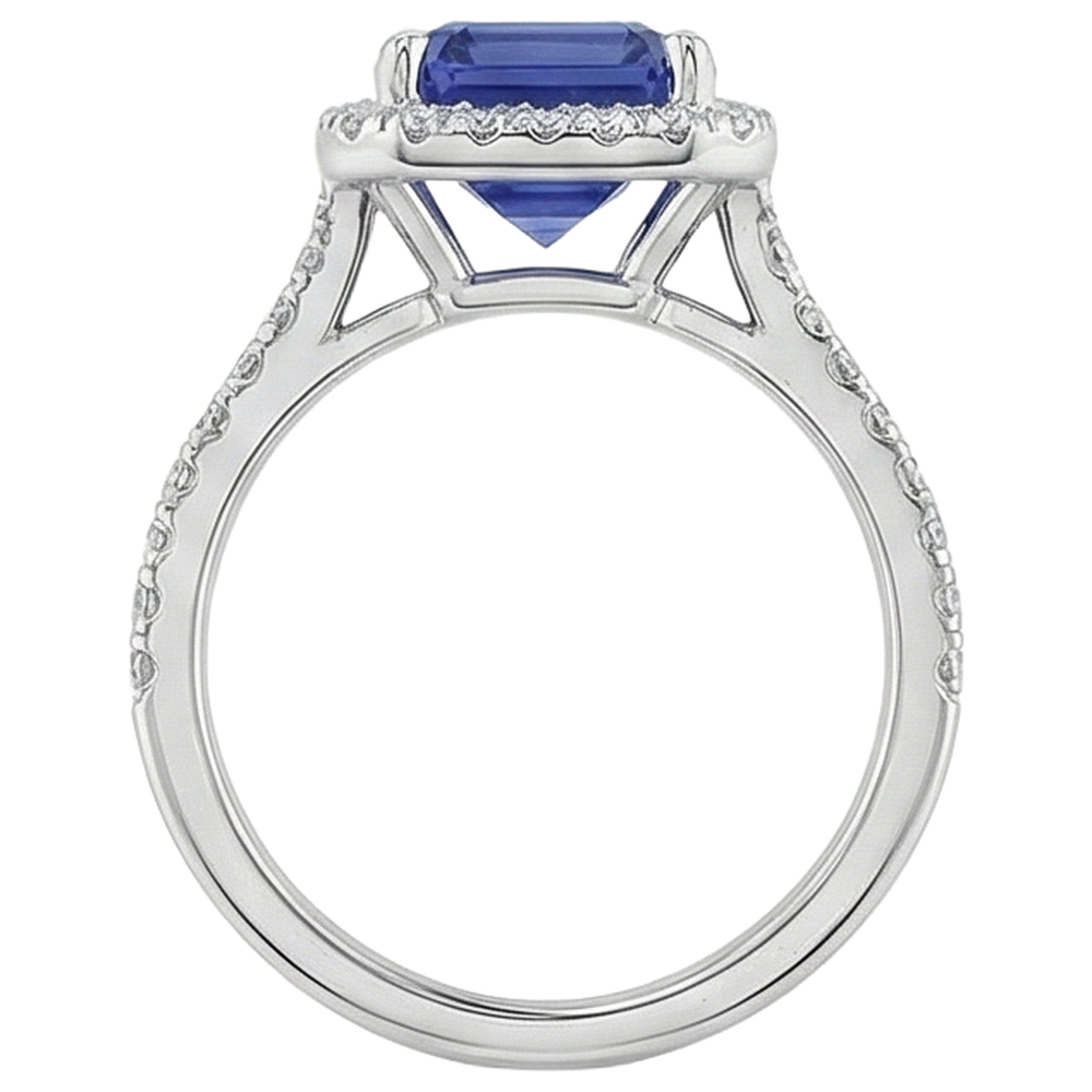 5.50 Ct Emerald Cut Tanzanite Natural Earth Mined Diamond Solitaire Ring With Accent