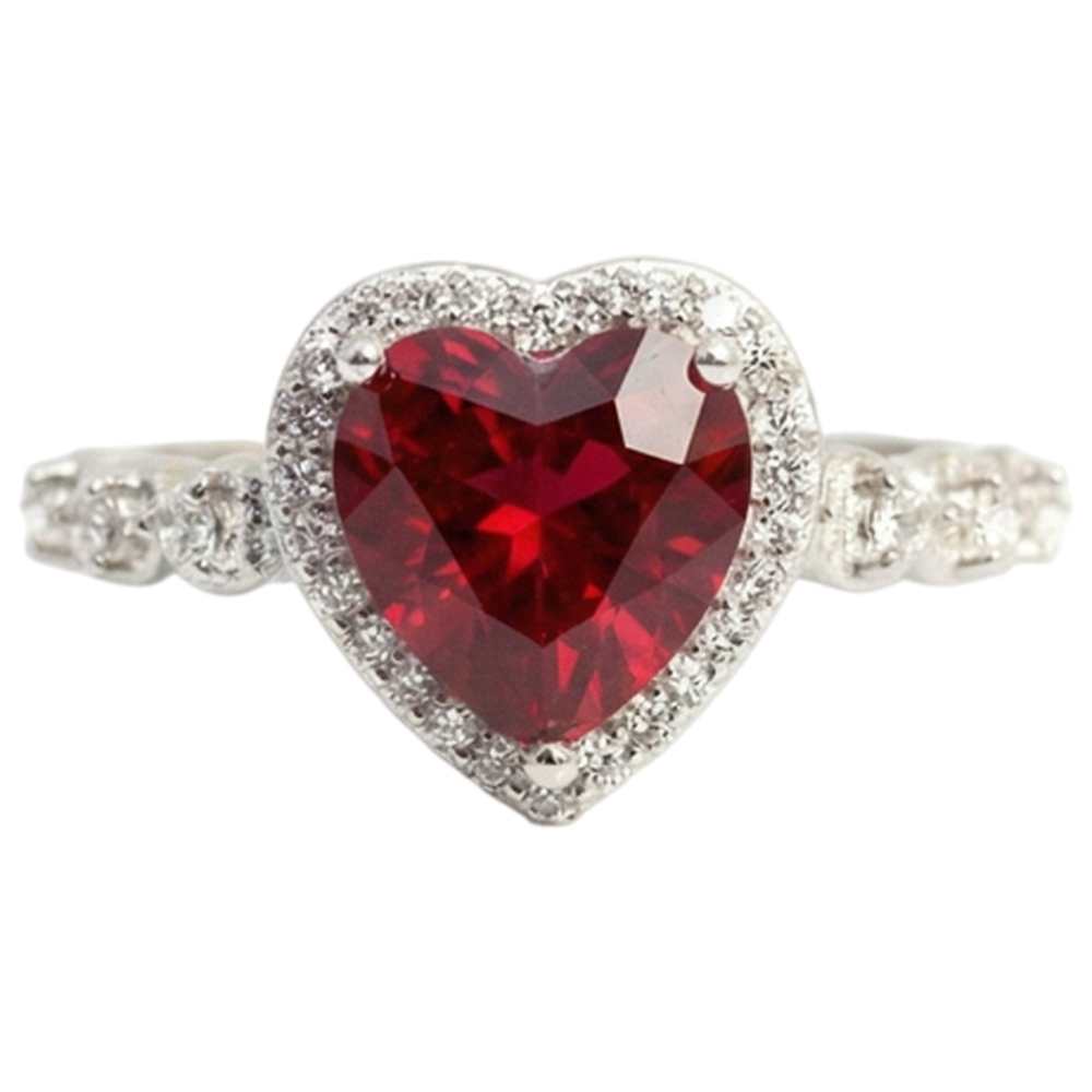 5.50 Ct Heart Shaped Ruby Halo Round Natural Earth Mined DIAMOND ( NOT LAB GROWN ) Ring White Gold 14K