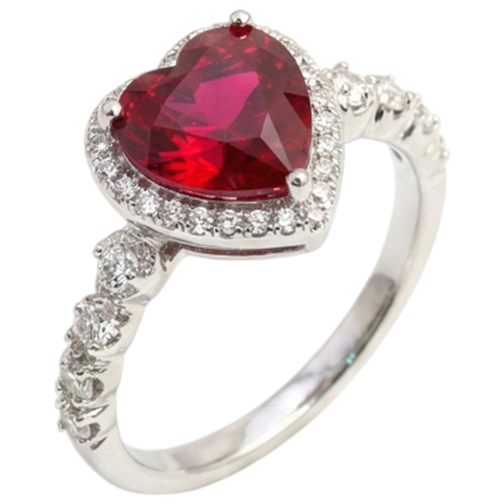 5.50 Ct Heart Shaped Ruby Halo Round Natural Earth Mined DIAMOND ( NOT LAB GROWN ) Ring White Gold 14K