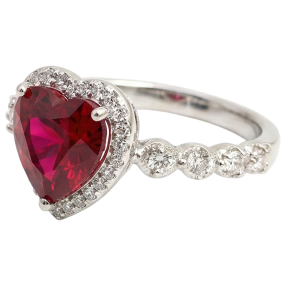 5.50 Ct Heart Shaped Ruby Halo Round Natural Earth Mined DIAMOND ( NOT LAB GROWN ) Ring White Gold 14K