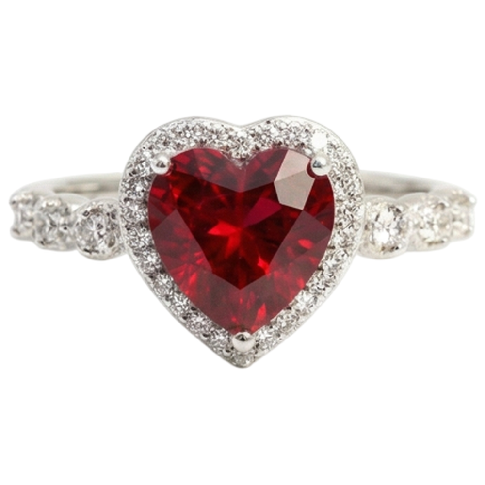 5.50 Ct Heart Shaped Ruby Halo Round Natural Earth Mined DIAMOND ( NOT LAB GROWN ) Ring White Gold 14K