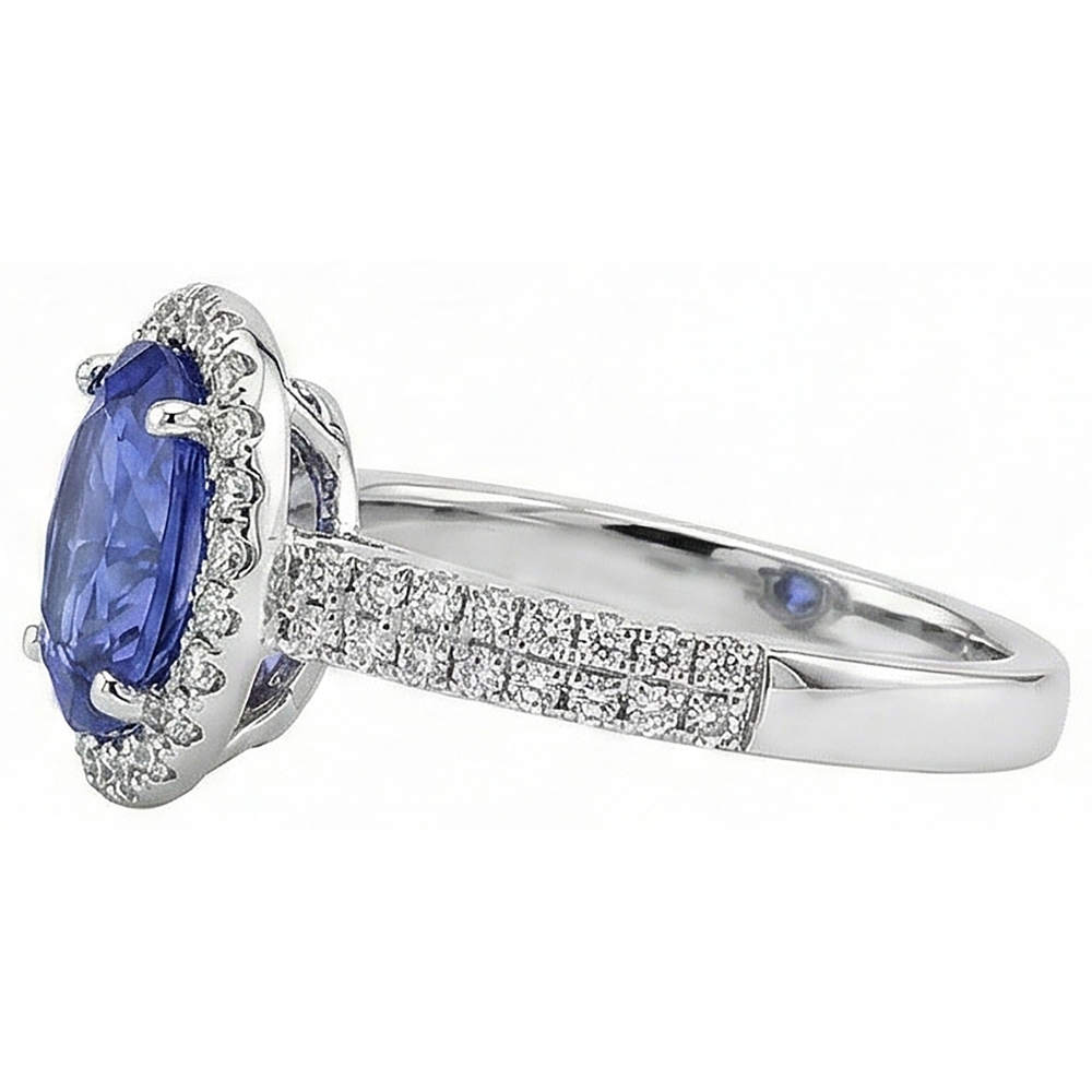 natural round tanzanite 5.60ct ring profile view