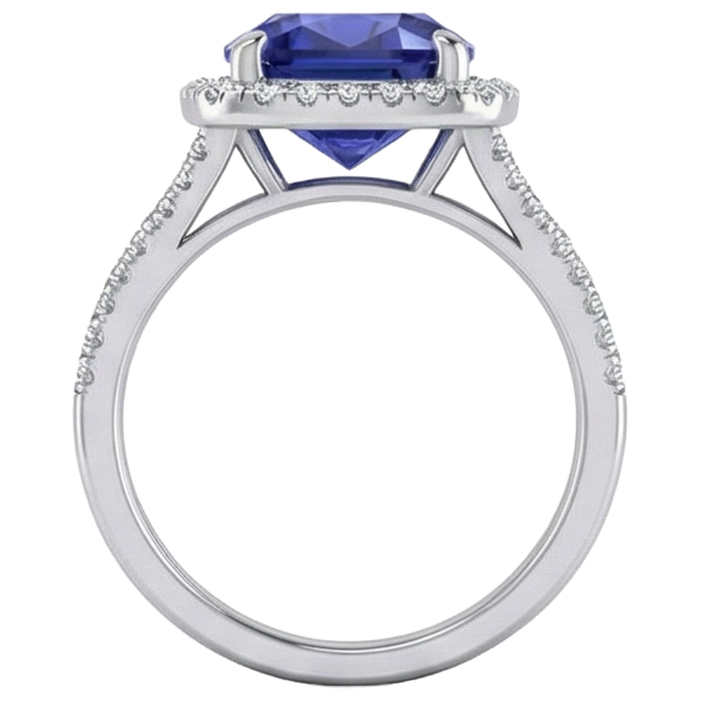 5.70 Ct Big Cushion Tanzanite & Round Natural Earth Mined Diamond Ring White Gold 14K