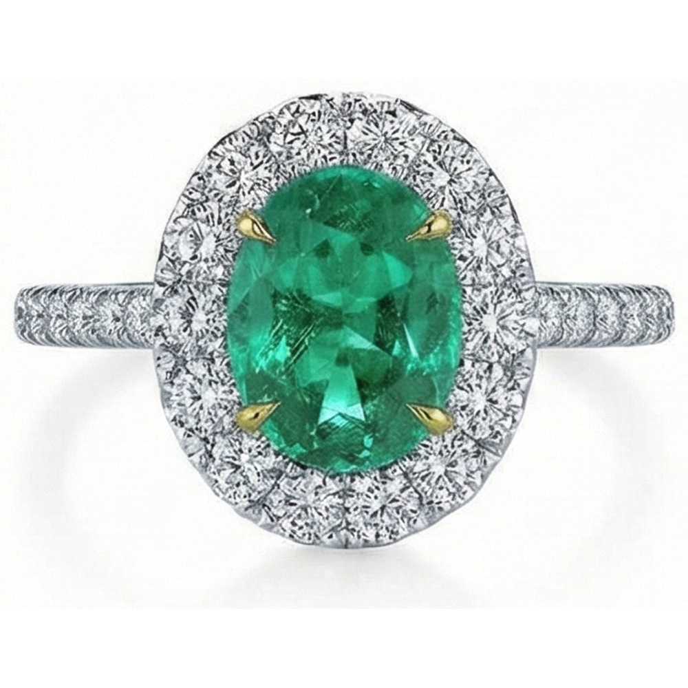 5.75 Carats Natural Earth Mined DIAMOND ( NOT LAB GROWN ) With Green Emerald Ring White Gold 14K