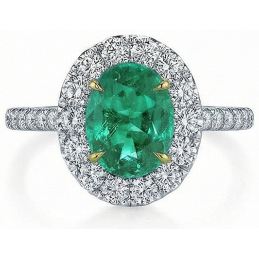 5.75 Carats Natural Earth Mined DIAMOND ( NOT LAB GROWN ) With Green Emerald Ring White Gold 14K