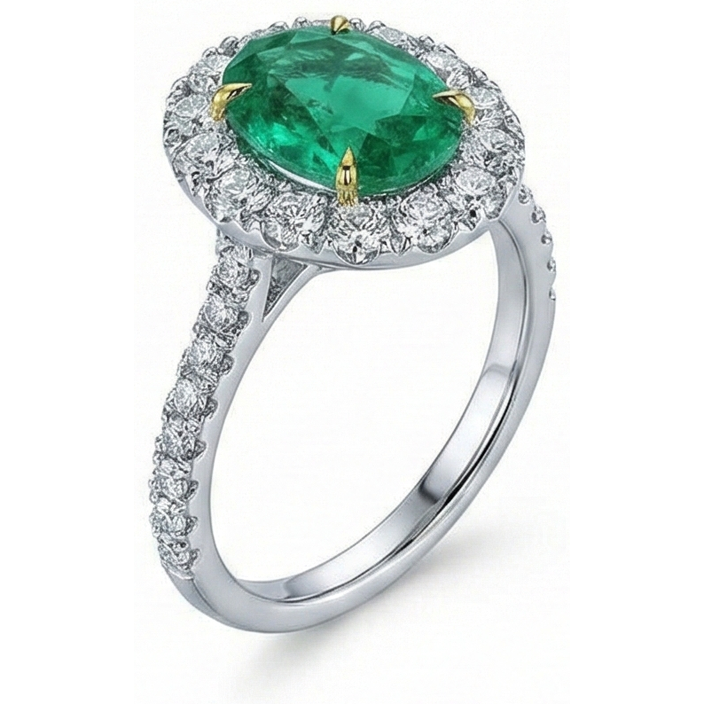 5.75 Carats Natural Earth Mined DIAMOND ( NOT LAB GROWN ) With Green Emerald Ring White Gold 14K