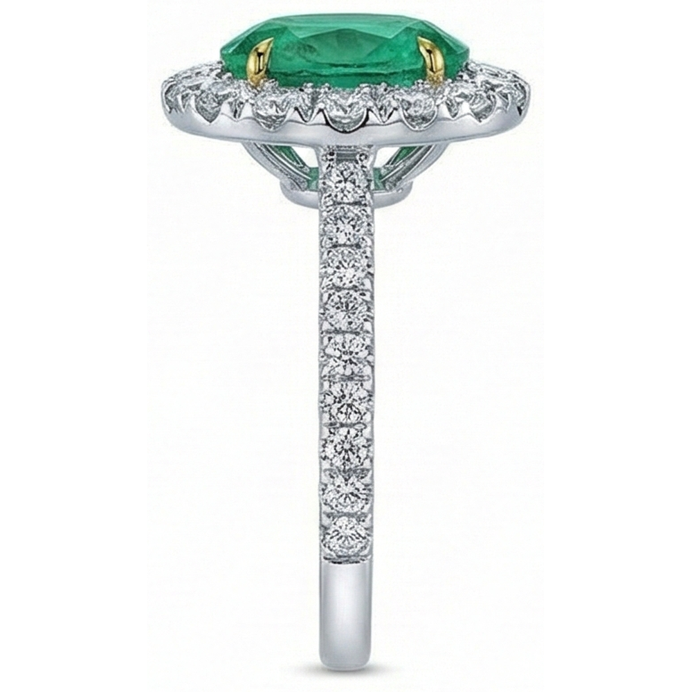 5.75 Carats Natural Earth Mined DIAMOND ( NOT LAB GROWN ) With Green Emerald Ring White Gold 14K