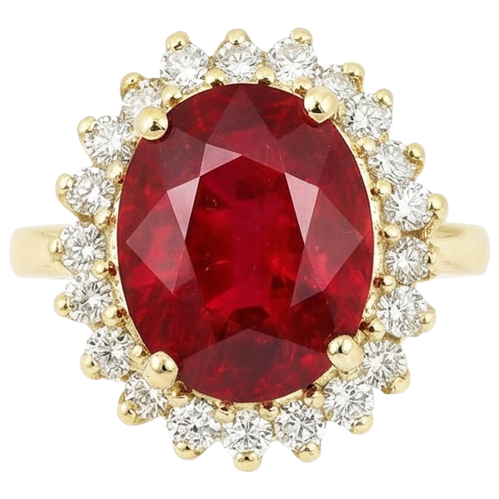 5.75 Carats Red Ruby And Natural Earth Mined Diamonds Ring Yellow Gold 14K