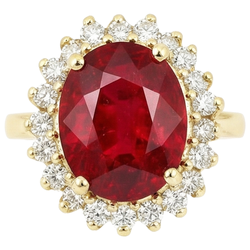 5.75 Carats Red Ruby And Natural Earth Mined Diamonds Ring Yellow Gold 14K