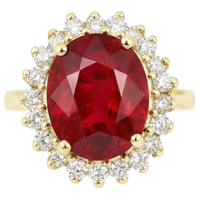5.75 Carats Red Ruby And Natural Earth Mined Diamonds Ring Yellow Gold 14K