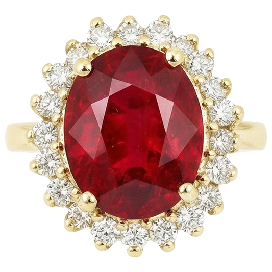 5.75 Carats Red Ruby And Natural Earth Mined Diamonds Ring Yellow Gold 14K