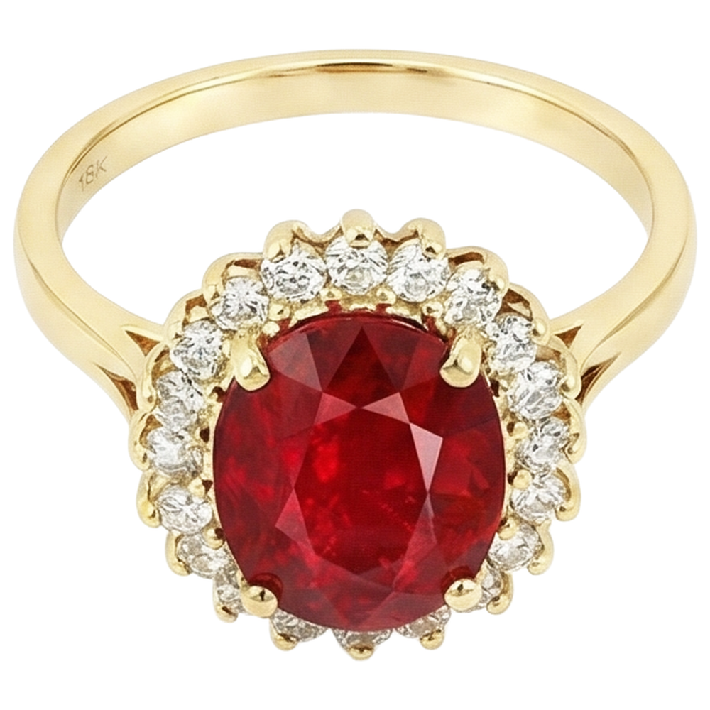 5.75 Carats Red Ruby And Natural Earth Mined Diamonds Ring Yellow Gold 14K