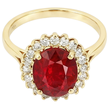 5.75 Carats Red Ruby And Natural Earth Mined Diamonds Ring Yellow Gold 14K