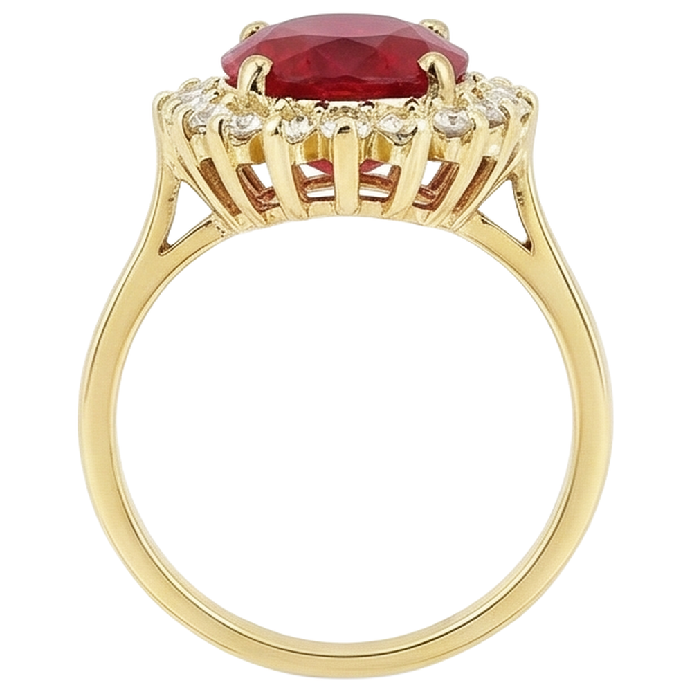 5.75 Carats Red Ruby And Natural Earth Mined Diamonds Ring Yellow Gold 14K