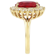 5.75 Carats Red Ruby And Natural Earth Mined Diamonds Ring Yellow Gold 14K