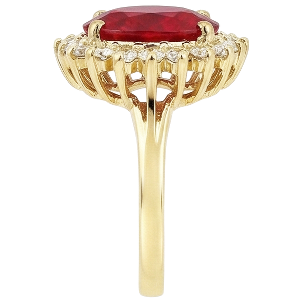 5.75 Carats Red Ruby And Natural Earth Mined Diamonds Ring Yellow Gold 14K